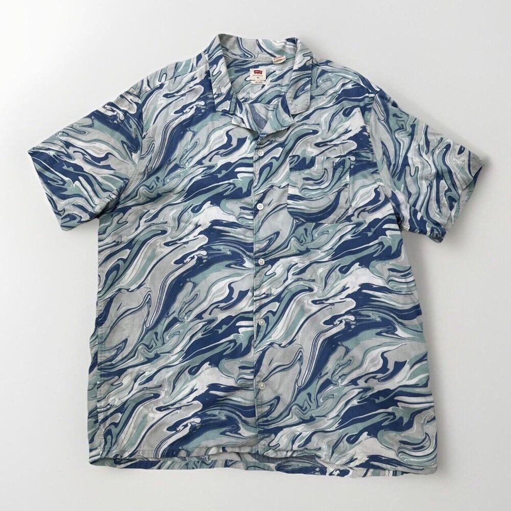 Levis Shirt Men's Sunset Camp Tencel Soft Relaxed Fit Button Up Short Sleeve XL